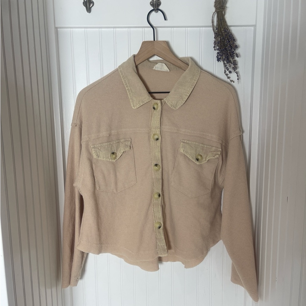 Beige Button-Up Collared Shirt